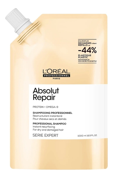 Шампунь для сильно поврежденных волос Serie Expert Absolut Repair Protein + Gold Quinoa Shampooing: Шампунь 1000мл (сменный блок)