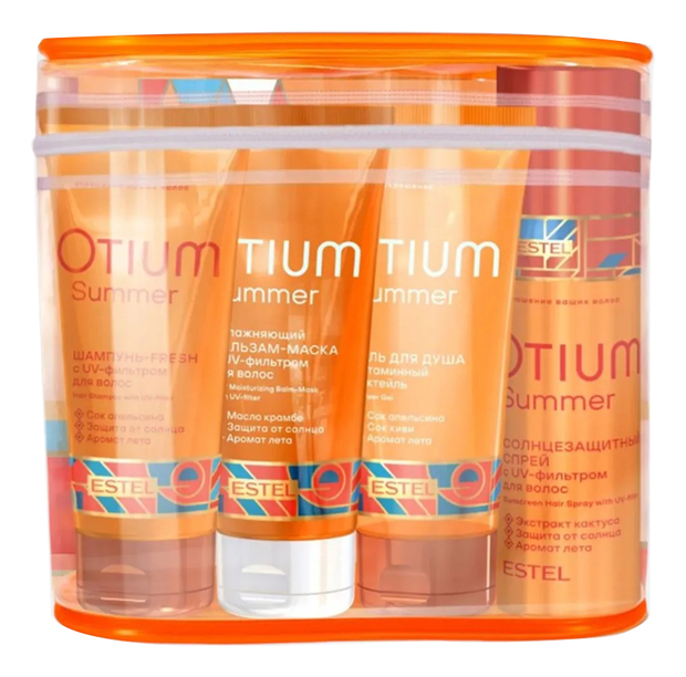 Набор Otium Summer 4*100мл (шампунь-Fresh д/волос + бальзам-маска д/волос + солнцезащитный спрей д/волос + гель д/душа Витаминный коктейль + косметичка)