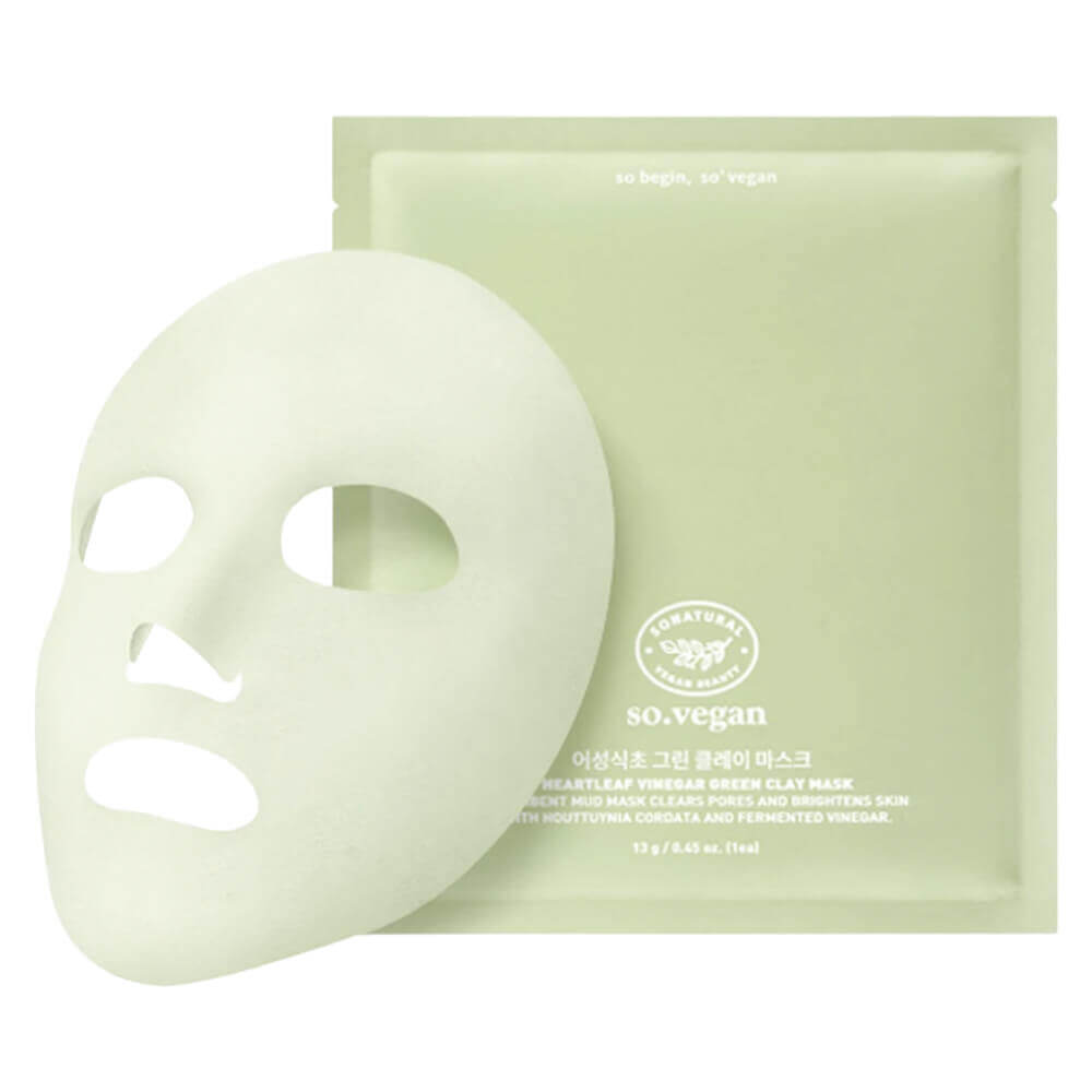 Глиняная маска-корсет с хауттюйнией So Natural So Vegan Heartleaf Vinegar Green Clay Mask