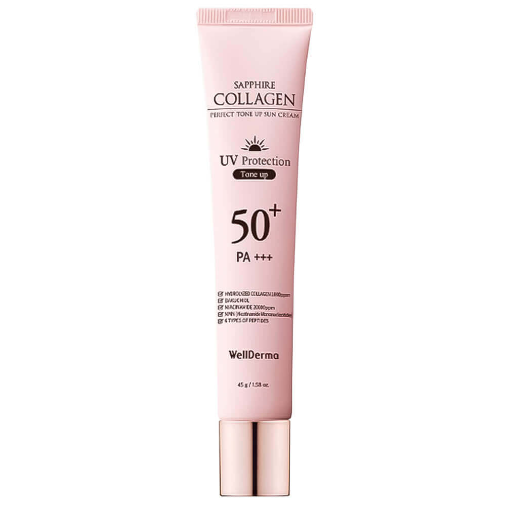 Тонирующий санскрин с коллагеном WellDerma Tone Up Sun Cream Sapphire Collagen Perfect SPF50+ PA+++